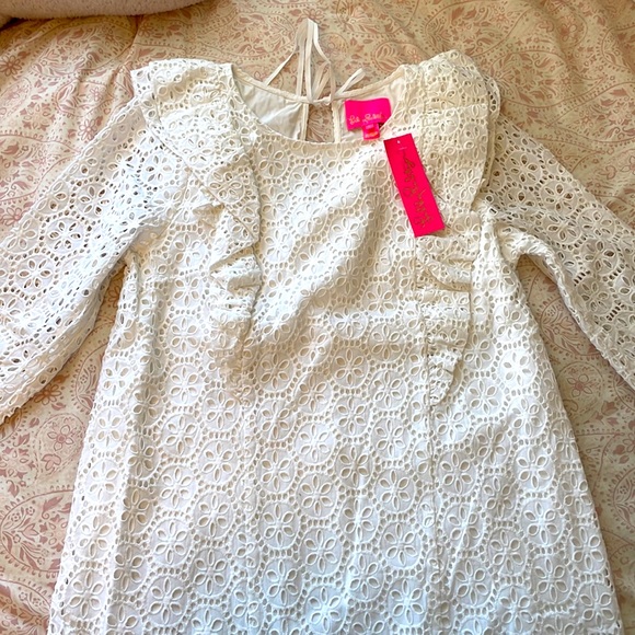 Lilly Pulitzer Primm Dress Resort White Petite Sand Dollar Eyelet Size Large - Picture 5 of 10